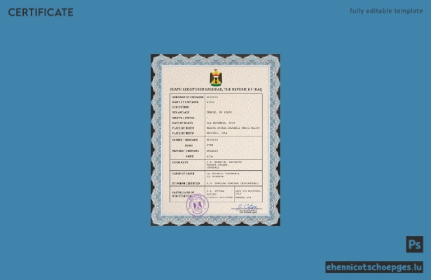 Irakisches Personenstandsregister: Sterbeurkunde (PSD-Beispielvorschau)
